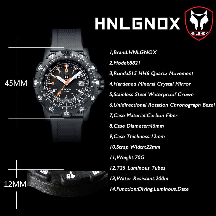 Hnlgnox Mens Pilot Watches Spo - Rubber Strap Diver review and price